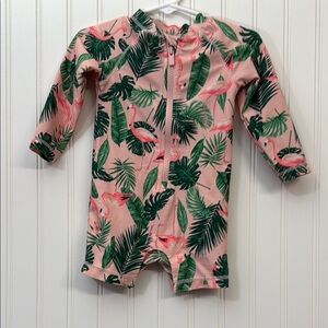 Old Navy Kids Pink Tropical Flamingo Rashguard
